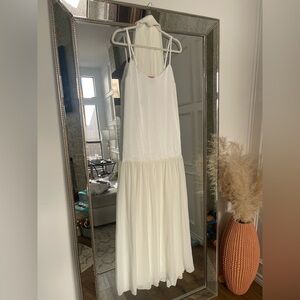 Show Me Your Mumu Dalia Maxi Dress with scarf size Small White Ivory Luxe Satin